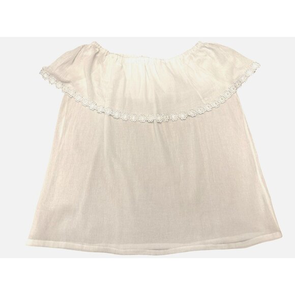Handmade Off Shoulder White Cotton Blouse Floral Embroidery Back Lace Trim Large - Picture 5 of 7